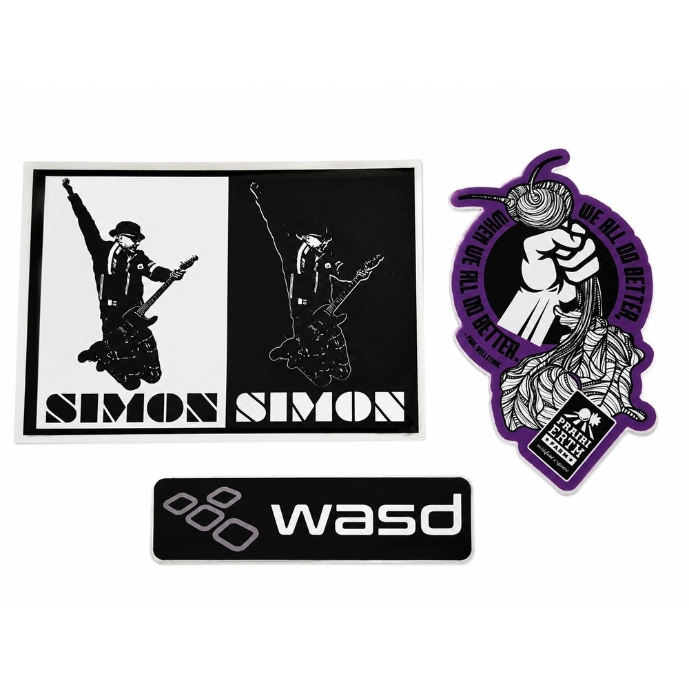 Lot of 3 Vinyl Stickers Simon Guitarist‎ WASD Keyboard Prairie Erth Farm Decals
